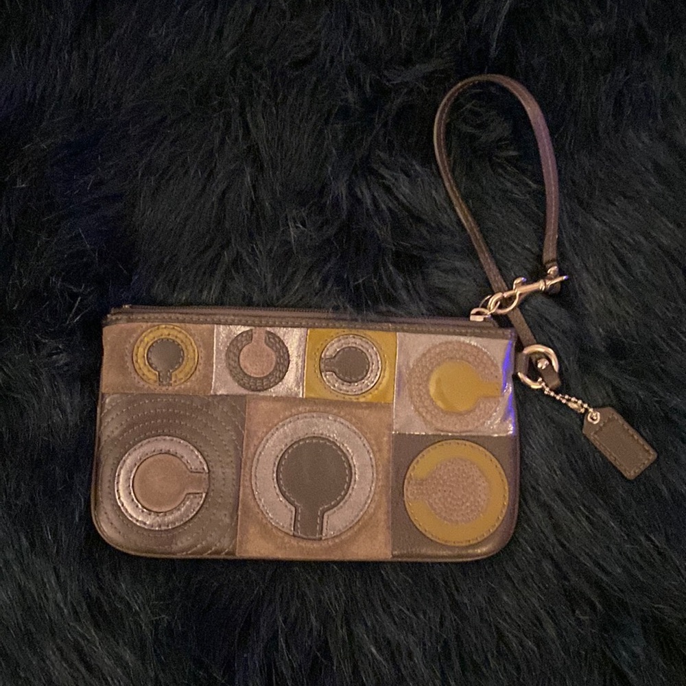 Coach brown and silver wristlet